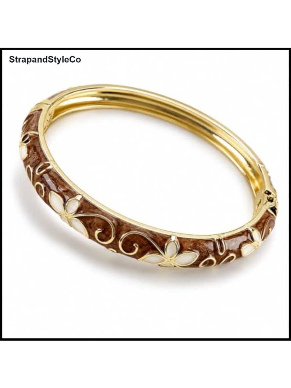 Enamel Flower Hinged Bangle Bracelet Gold Tone Vintage Jewelry Gift for Women